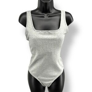 GapBody‎ Ribbed Square Neck Bodysuit Womens Size L NWT Shelf Bra Thong